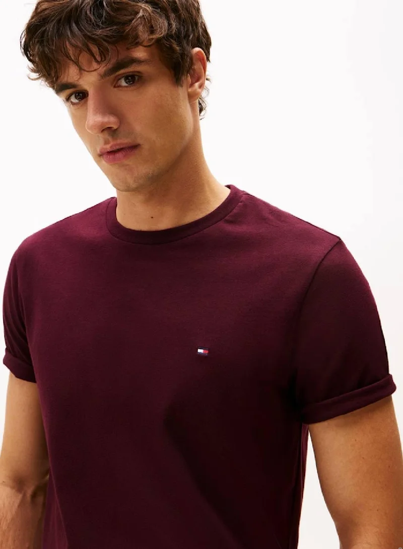 TOMMY HILFIGER Deep Burgundy Flag Embroidery Crew Neck T-Shirt for Men | Best Price UAE