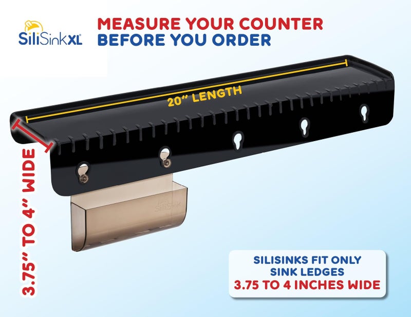 SiliProducts SiliSink XL Silicone Edge Guard for Kitchen Sink - Fits 3.75” - 4” Wide - The Original Silicone Sink Edge Protector with Sponge Caddy - Splash Guard, 20” Black Diamond - Image 2