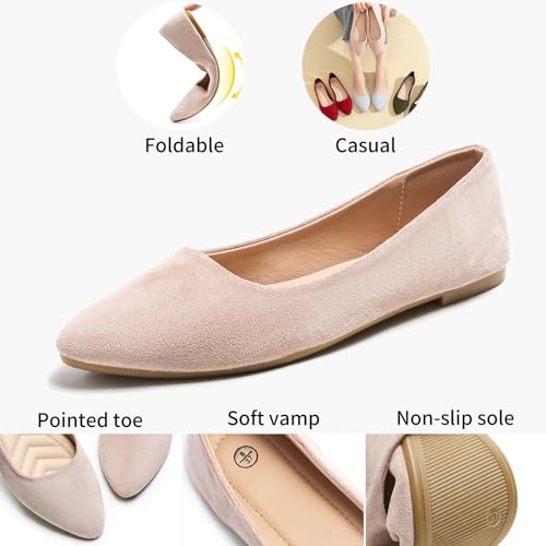 HEAWISH Women’s Black Flats Shoes Comfortable Suede Pointed Toe Slip On Casual Ballet Flats Dress Shoes Nude Flats(Nude, US9.5) - Image 5
