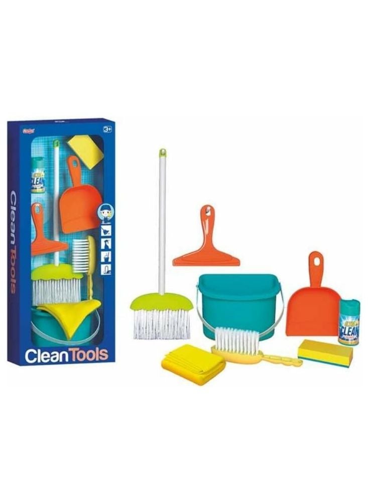 مجموعة أدوات تنظيف للأطفال - ممسحة، دلو، فرشاة، ومجرفة لعب تظاهري