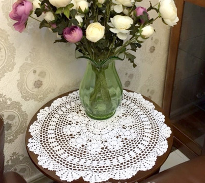 Laivigo New Handmade Crochet Cotton Lace Round Table Cloth Doilies Doily 22 inch White - Image 1