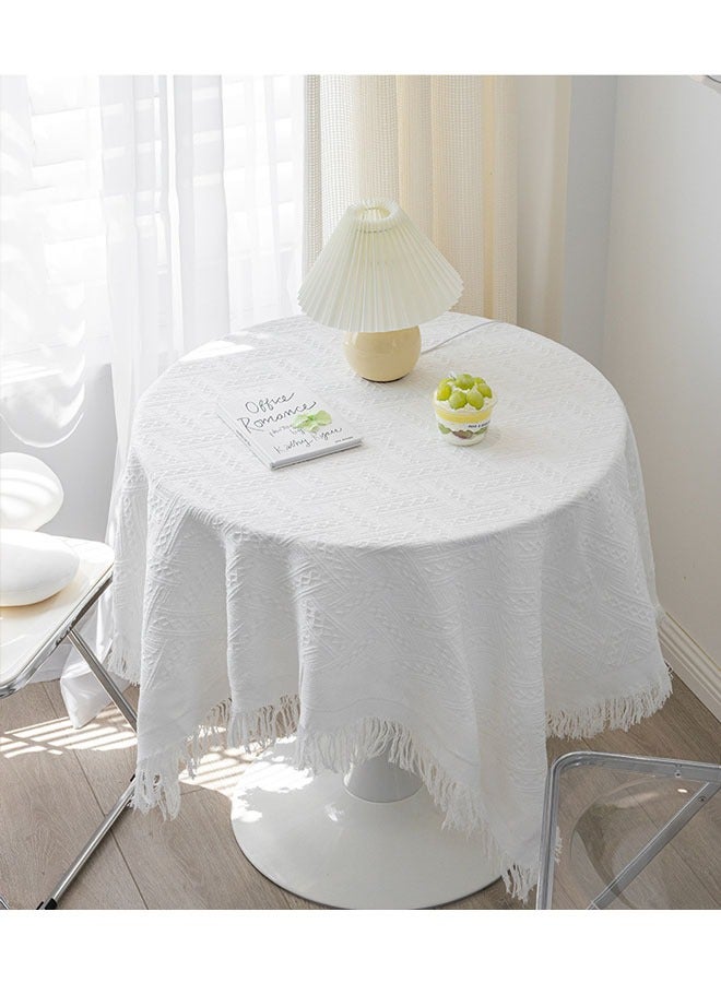Nordic style high-quality cotton and linen white tassel lace tablecloth Internet celebrity tablecloth suitable for home use birthday party wedding party (size: 90*210cm) - Image 2