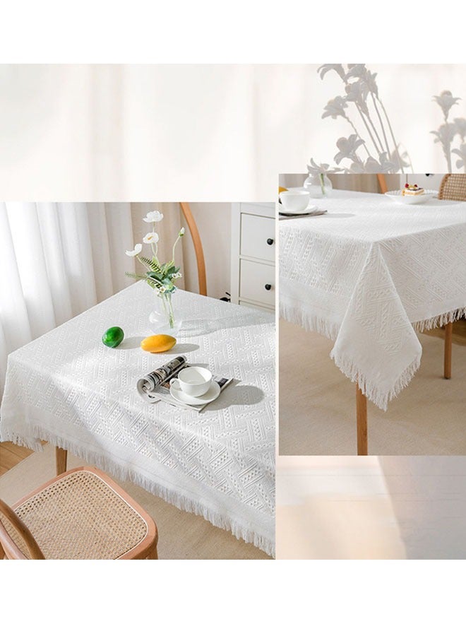 Nordic style high-quality cotton and linen white tassel lace tablecloth Internet celebrity tablecloth suitable for home use birthday party wedding party (size: 90*210cm) - Image 4