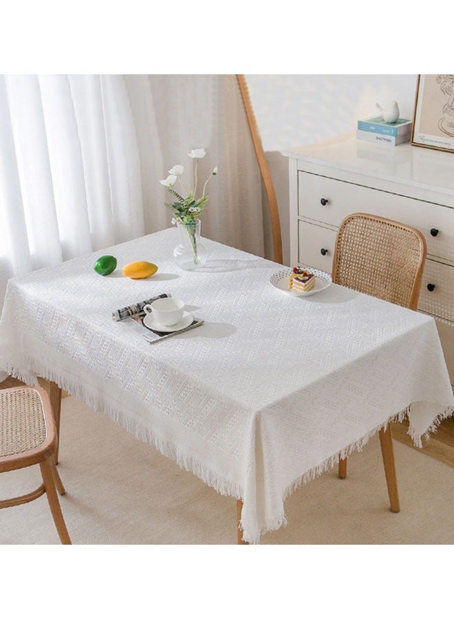 Nordic style high-quality cotton and linen white tassel lace tablecloth Internet celebrity tablecloth suitable for home use birthday party wedding party (size: 90*210cm) - Image 3