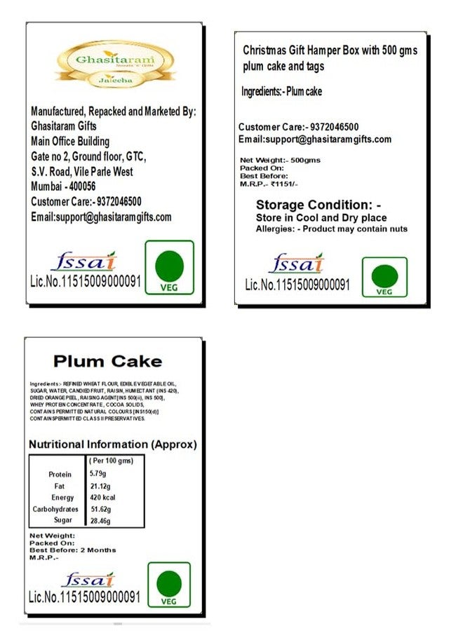 Jaiccha Ghasitaram Gifts Jaiccha Christmas Gifts Hamper Box with 500 GMS Plum Cake and Tags - Image 3