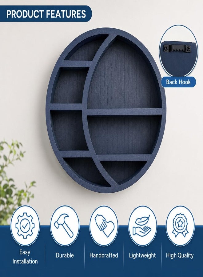Nimpro Wooden Crescent Moon Shelf Wall Decor - Decorative Boho Home Hanging Display Shelf for Bedroom, Dorm, Nursery - Easy Mount Storage for Crystals and Essential Oils - 14 x 14 x 3.5 (Navy) - Image 3