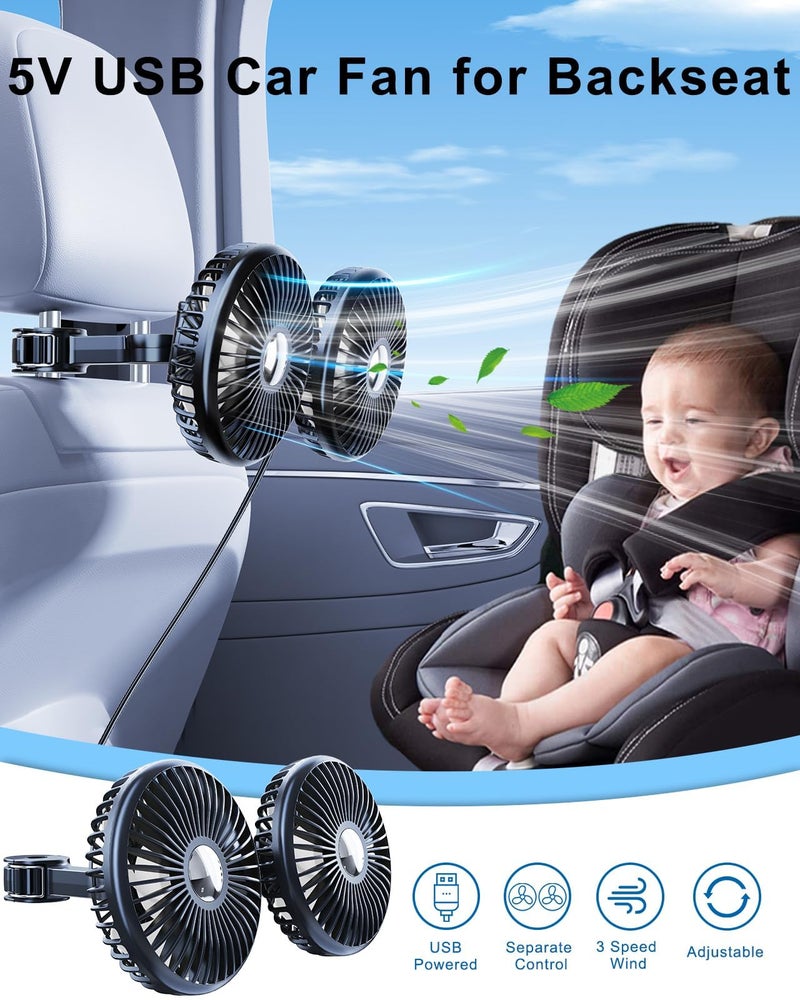 ELOHEI Backseat Car Fan,12V Quiet 3 Speed 360Â° Rotate Dual Head Usb Car Fans Strong Wind Power for Universal Cars SUV Sedan Trucks(Black) - Image 5