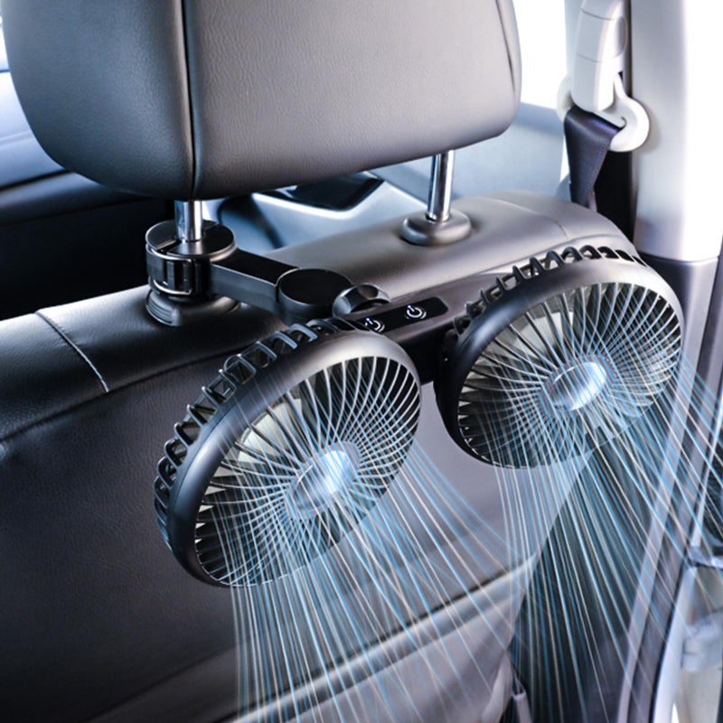 ELOHEI Backseat Car Fan,12V Quiet 3 Speed 360Â° Rotate Dual Head Usb Car Fans Strong Wind Power for Universal Cars SUV Sedan Trucks(Black) - Image 1
