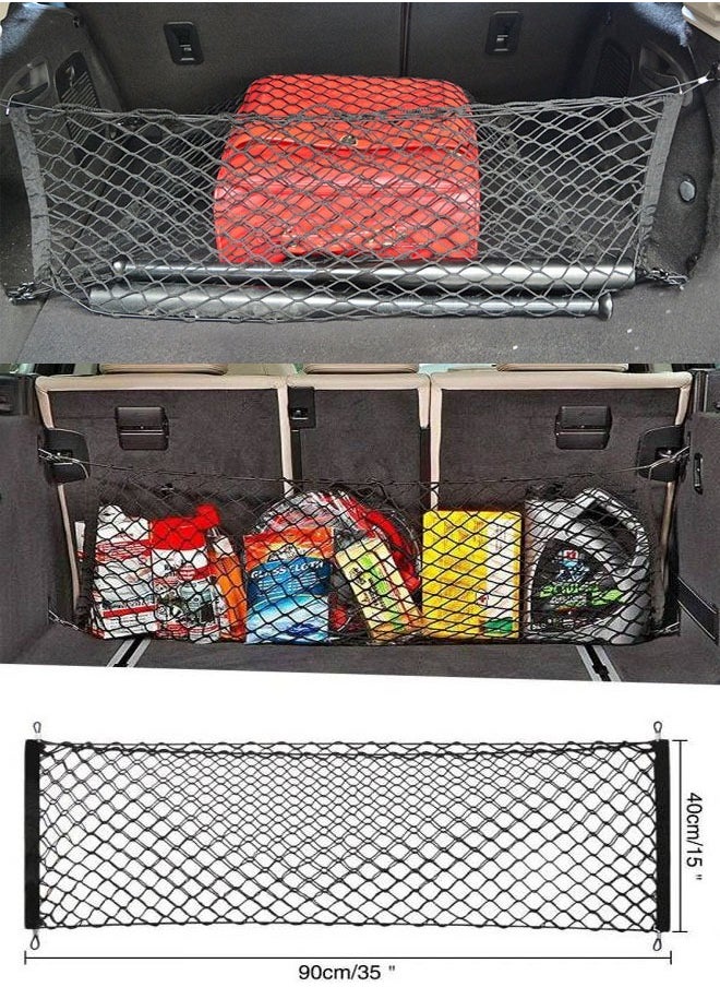 ZCM-HAPPY - 4 in 1 Set of Universal Mesh Car Trunk Storage Organizer - Rear Cargo Net, Seat Back Bag, Elastic Hammock Pouch Holder - Image 1