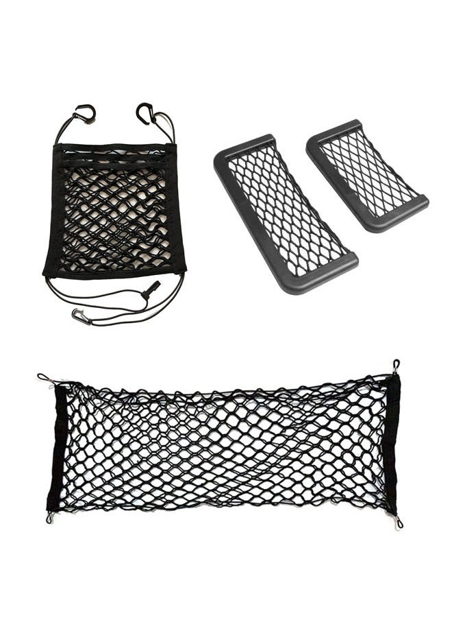 ZCM-HAPPY - 4 in 1 Set of Universal Mesh Car Trunk Storage Organizer - Rear Cargo Net, Seat Back Bag, Elastic Hammock Pouch Holder - Image 1