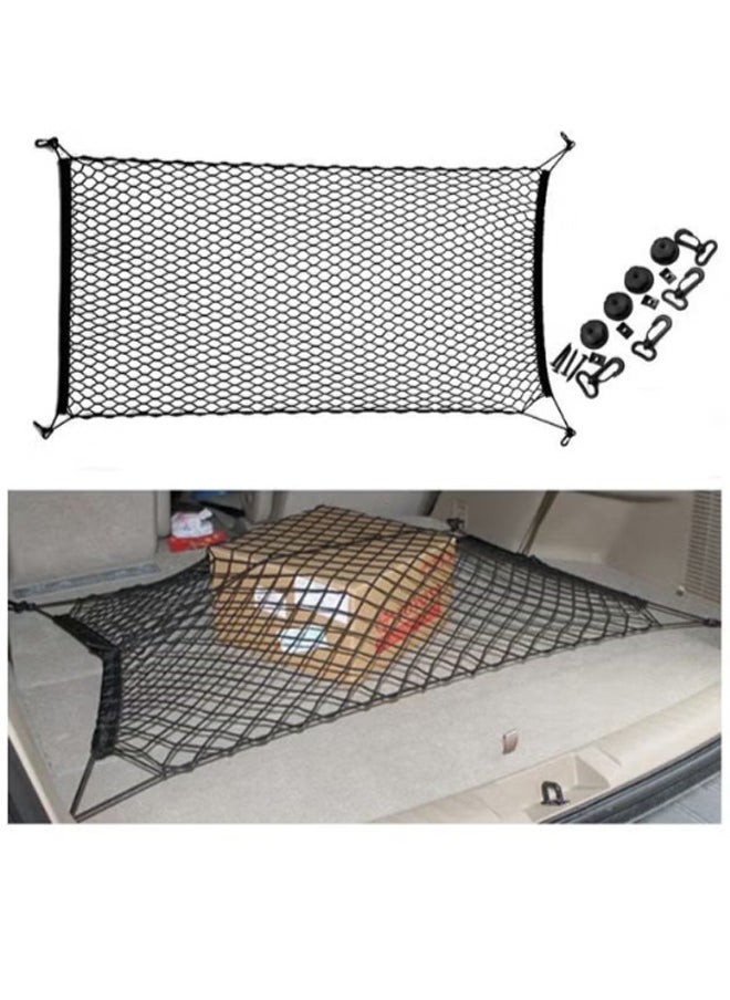 ZCM-HAPPY - 4 in 1 Set of Universal Mesh Car Trunk Storage Organizer - Rear Cargo Net, Seat Back Bag, Elastic Hammock Pouch Holder - Image 1