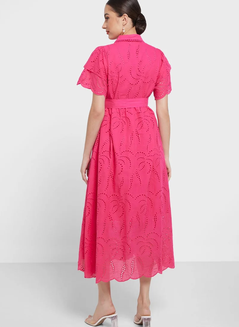 Khizana Schiffli Belted Dress