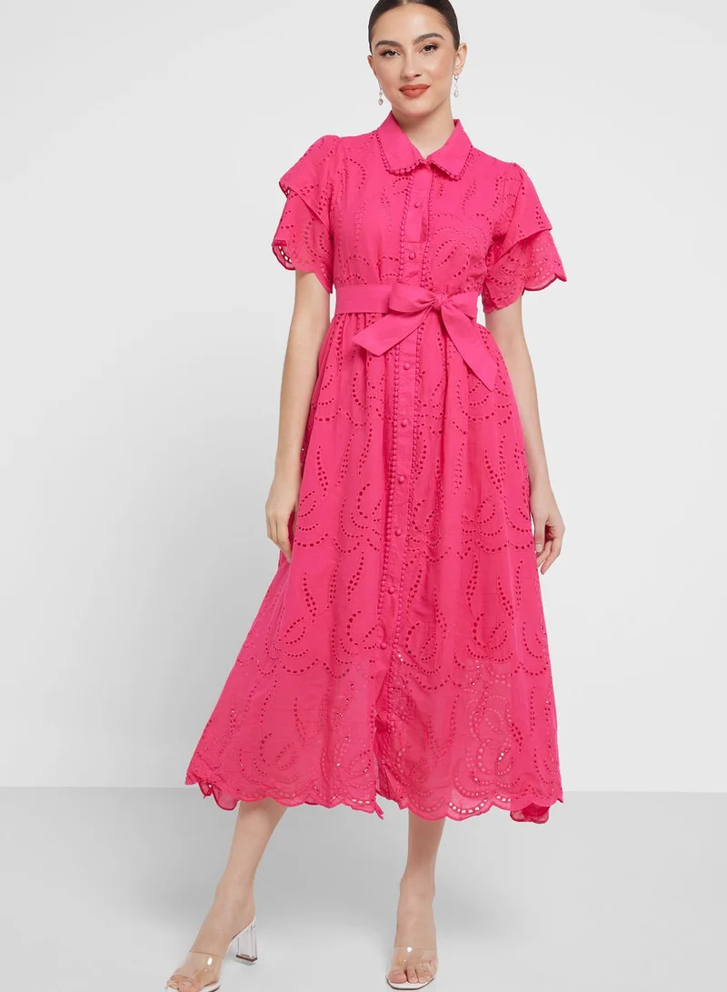 Khizana Schiffli Belted Dress