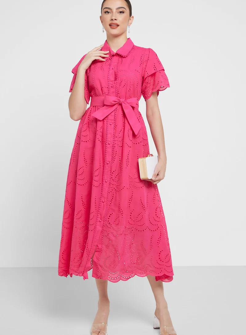 Khizana Schiffli Belted Dress