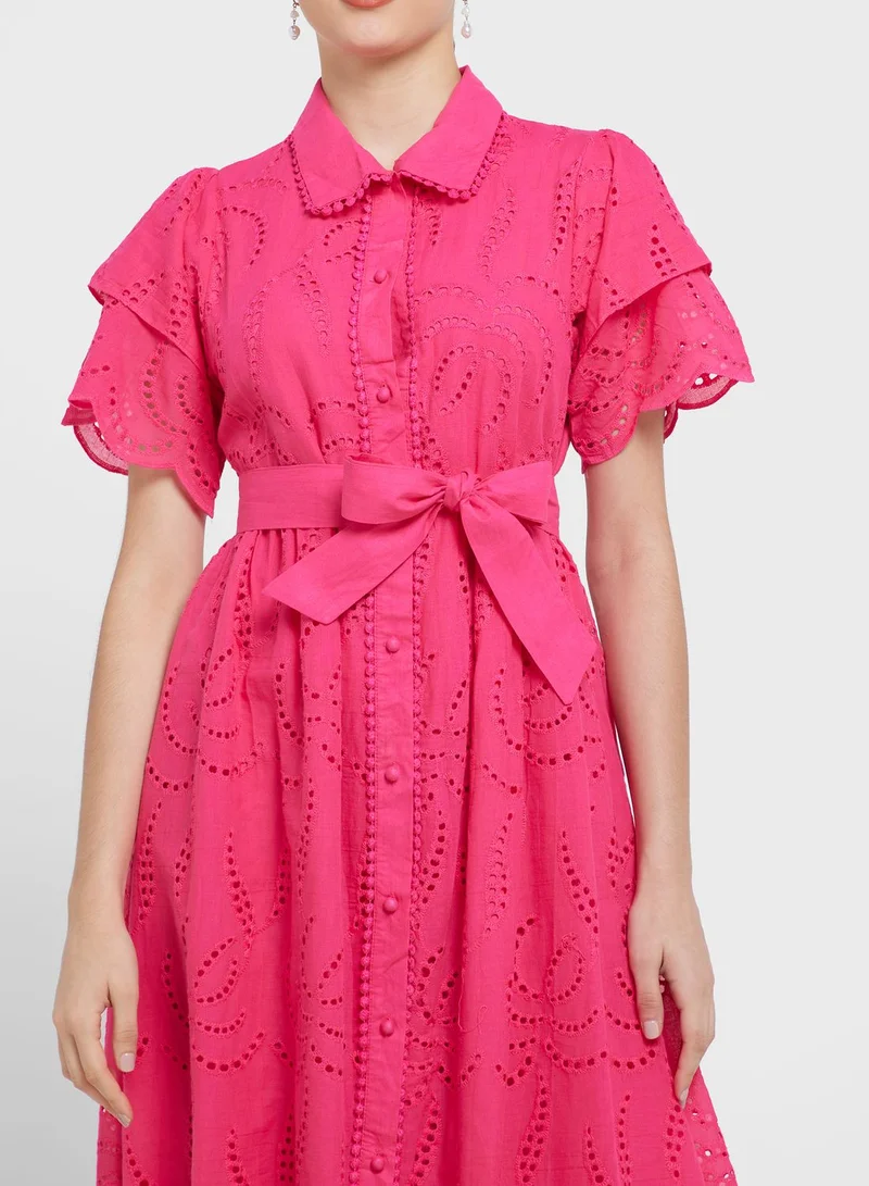 Khizana Schiffli Belted Dress