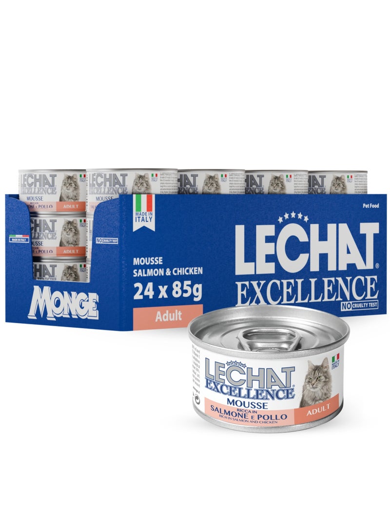 Monge Lechat Excellence by Monge | Cat Wet Food Rich in Salmon and Chicken | Super Premium Complete Wet Cat Food | Mousse in Can- 85g - Image 1