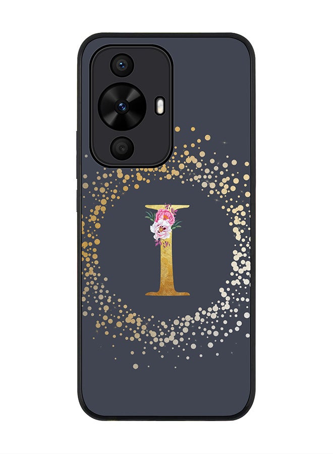 Stylizedd Rugged Black edge case for Huawei nova 12s / Huawei nova 11/ Huawei nova 12 Lite 4G,Custom Monogram Initial Letter Floral Pattern Alphabet - I (Grey) - Image 1
