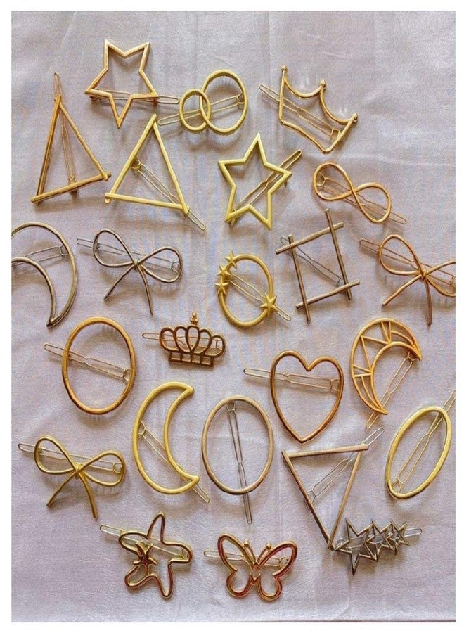 Nat Gold geometric Design Barrettes Hair Clips Pins For Girls Women Random Shapes (Pack Of 8 PINS) - Image 3