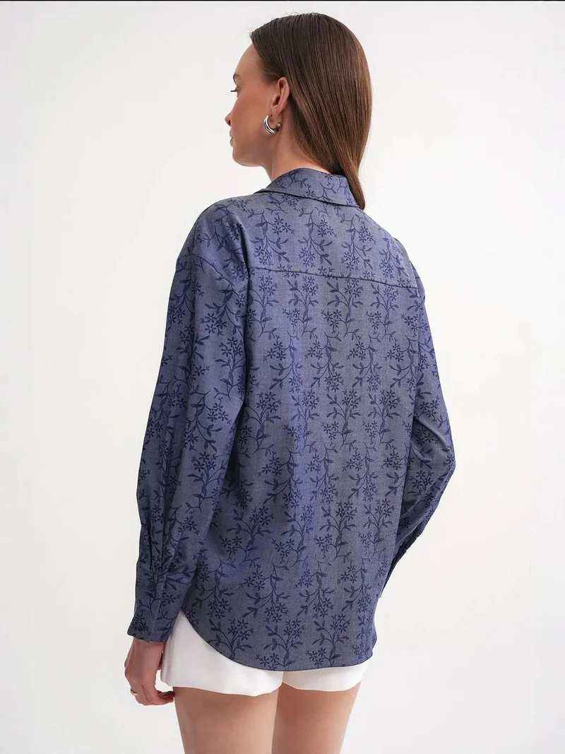 MixRay Moroccan Blue Mixray Floral Print Shirt for Women | Best Price UAE