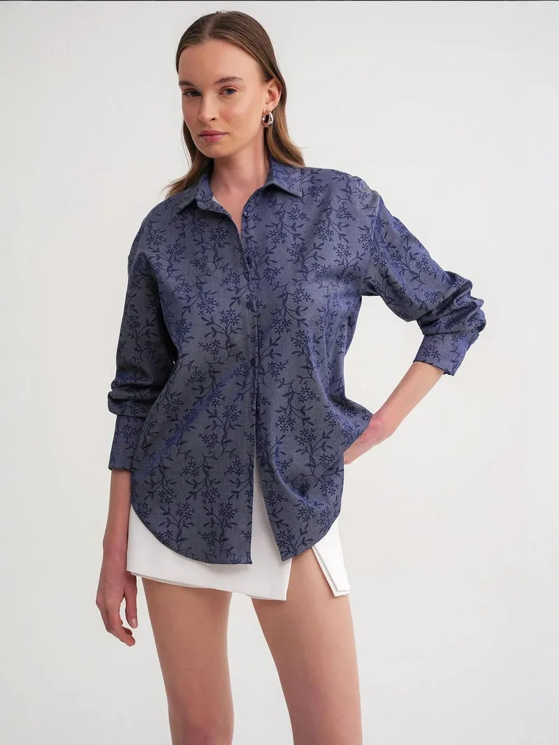 MixRay Moroccan Blue Mixray Floral Print Shirt for Women | Best Price UAE