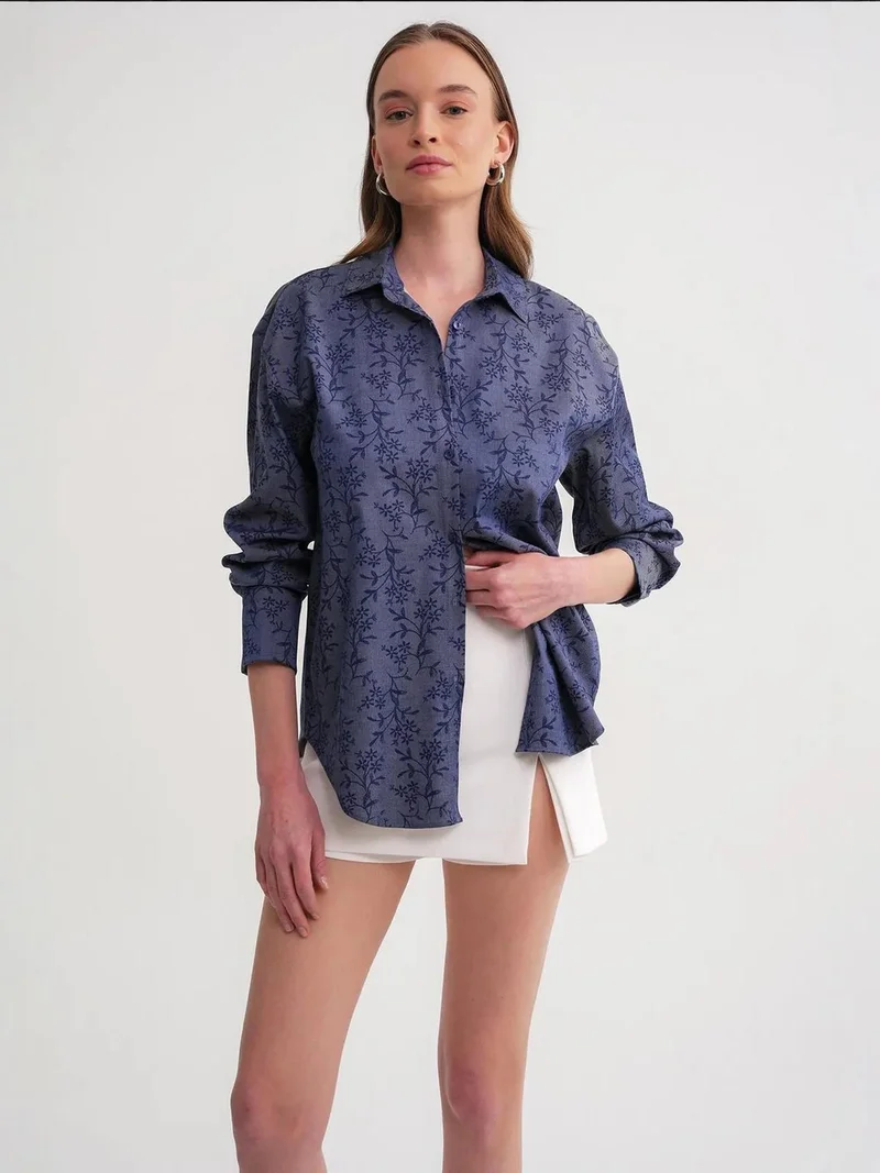 MixRay Moroccan Blue Mixray Floral Print Shirt for Women | Best Price UAE
