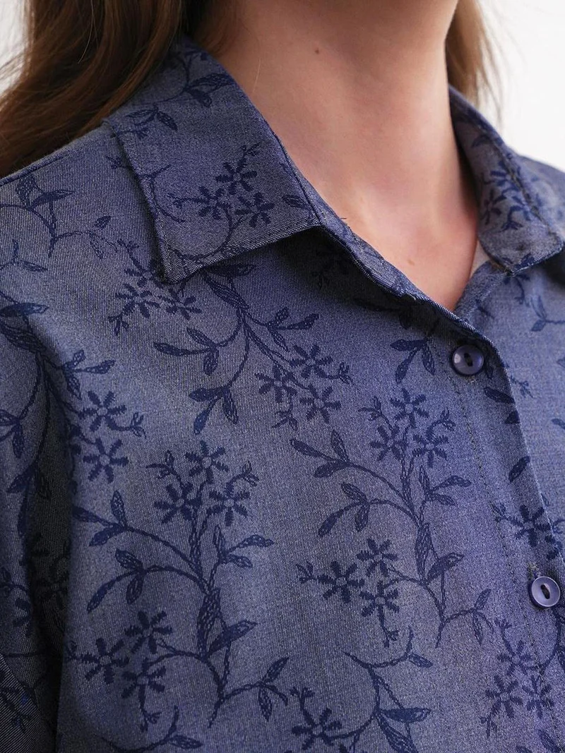 MixRay Moroccan Blue Mixray Floral Print Shirt for Women | Best Price UAE