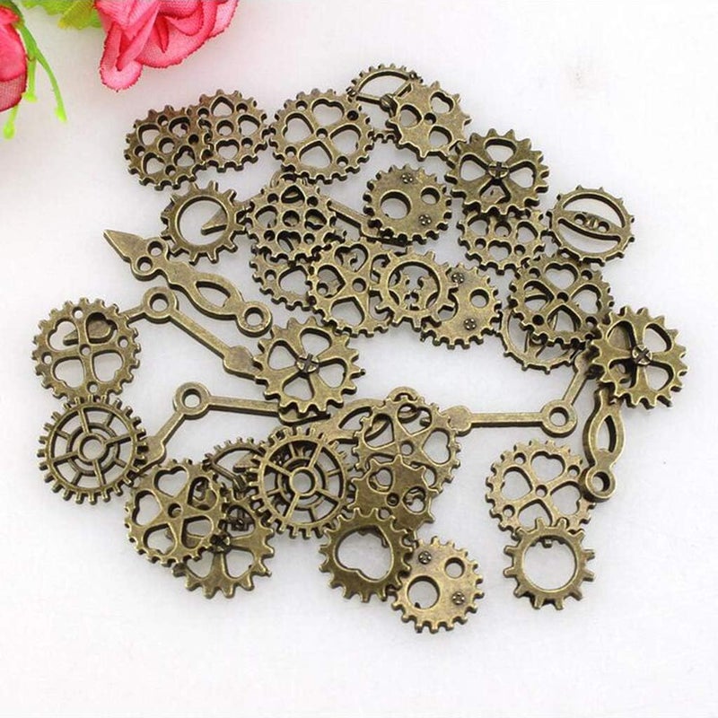 klarako 50g Metal Bronze Silver Gold Steampunk Cogs Gears Clock Hand Charms Pendants Antique Bronze, 1040mm - Image 3