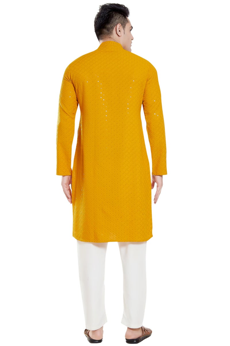 DIVISIVE Men's Sequince Embroidered Cotton Blend Only Slim Fit Kurta (DKRT135_S_Yellow) - Image 5