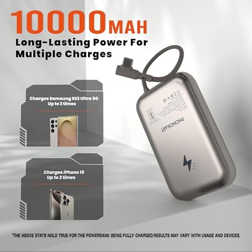 Phonokart Aurum 10000mAh Space Capsule Shaped Magnetic Wireless Powerbank Perfect for iPhone 16,15,14,13,12 with LED Indicator and 20W Fast Detachable Inbuilt Cable- Charges iPhone 50% in 30 mins - Image 2