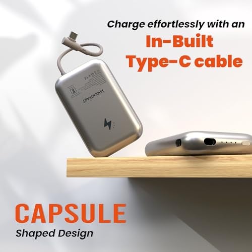 Phonokart Aurum 10000mAh Space Capsule Shaped Magnetic Wireless Powerbank Perfect for iPhone 16,15,14,13,12 with LED Indicator and 20W Fast Detachable Inbuilt Cable- Charges iPhone 50% in 30 mins - Image 4