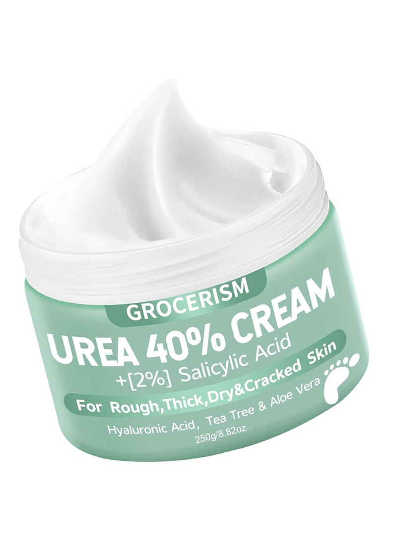 Grocerism - Urea Cream 40 Percent For Feet Plus 2% Salicylic Acid 8.82 oz || Foot Cream and Hand Cream Maximum Strength with Hyaluronic Acid, Tea Tree,and Aloe Vera for Deep Moisturizes, Callus Remover and Soften - Image 1
