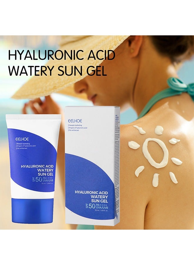 EELHOE Hyaluronic Acid Watery Sun Gel Spf50+ Pa++++ - 50ml, Natural Moisturizing Sunscreen, Sun Protection Cream for Face,Water Resistant and Non-Greasy Sunscreen, Against Uva&Uvb Radiation - Image 1