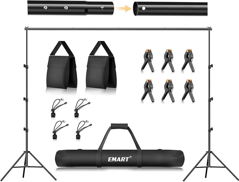 EMART طقم حامل خلفية الصور، 8.5 × 10 قدم إطار خلفية قابل للتعديل للتصوير الفوتوغرافي، حامل دعم خلفية لافتة جلسة التصوير لحفلات الديكور - Image 1