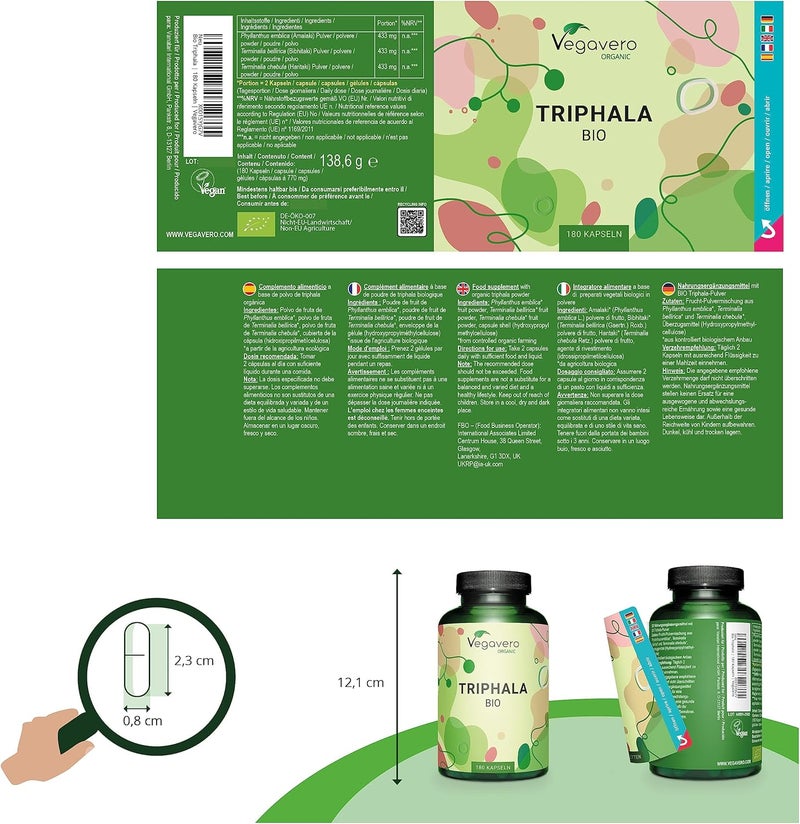 Vegavero Pure Triphala Powder Organic 1300 mg 180 Capsules 3 Month Supply NO Additives LabTested Ayurveda Products Gut Health Supplements Immune System Booster Vegan - Image 3