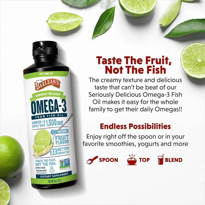 Barleans Organic Oils Seriously Delicious Omega3 High Potency Fish Oil Key Lime Pie 16 Fl Oz - Image 4