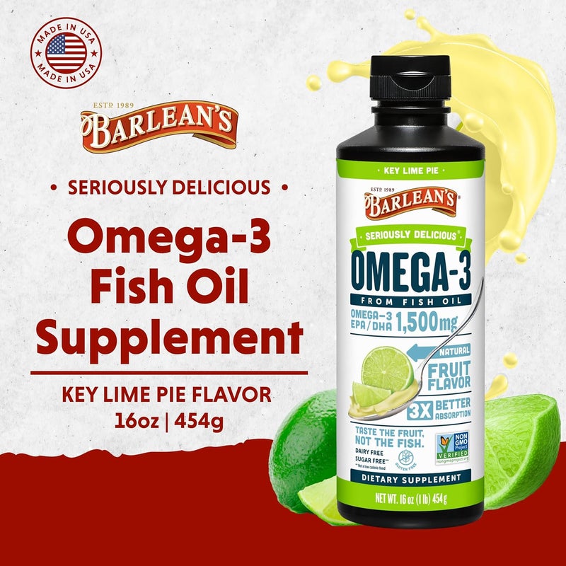 Barleans Organic Oils Seriously Delicious Omega3 High Potency Fish Oil Key Lime Pie 16 Fl Oz - Image 3