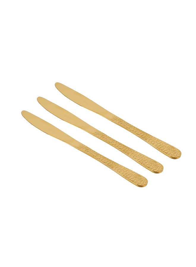 Royalford 3pcs 20cm Stainless Steel Dessert Knife RF11994 Stylish Golden Design with Hammer Finish Handle, and Light-Weight 100% Food-Grade, Suitable for Dining Table, Home and Restaurant Multicolor - Image 4
