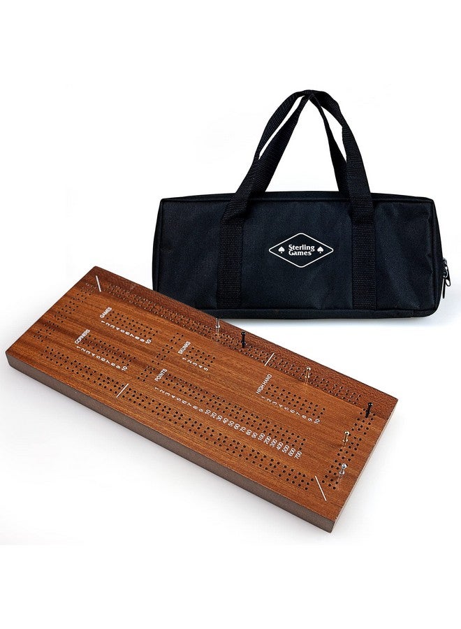 Sterling Games Triple Track Wooden Cribbage 13 Inch Board Game Set With Carrying Bag And Metal Pegs For 3 Players - Image 1