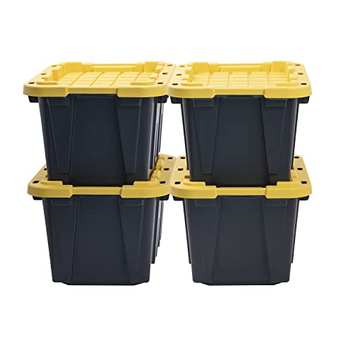 CX BLACK YELLOW 12Gallon Heavy Duty Storage Bins with Lids Stackable Plastic Storage Bins with WeatherResistant Design Home Organization 4 Pack 1251H x 163W x 218D - Image 1