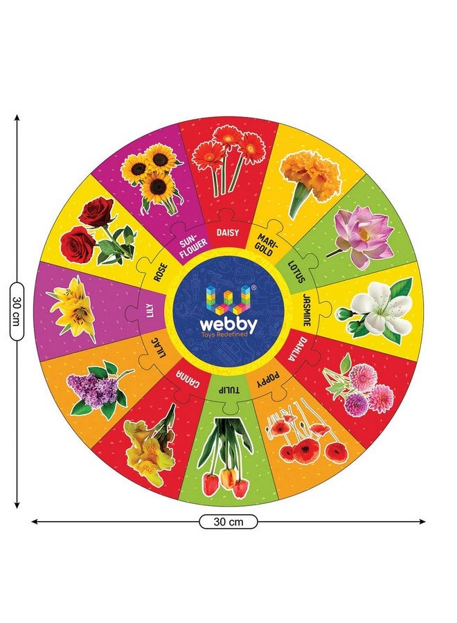 Webby Flowers Wooden Round Jigsaw Floor Puzzle, 13 Pcs - Image 4