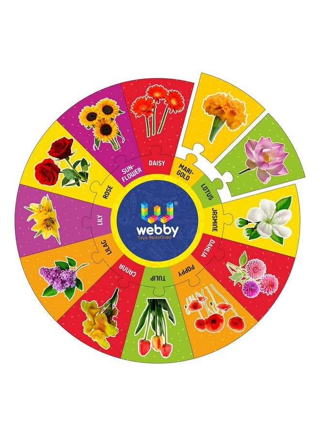 Webby Flowers Wooden Round Jigsaw Floor Puzzle, 13 Pcs - Image 1