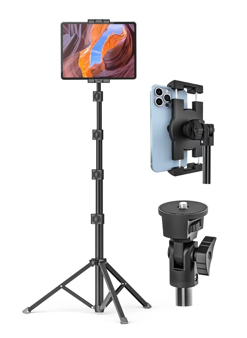Tablet Floor Tripod Stand 62 inch Height Adjustable Holder with 360° Rotating Phone Tripod Mount  1/4'' Screw for iPad Pro 12.9 Air Mini, iPhone, 4-13 Tablet  Cell Phones - Image 1