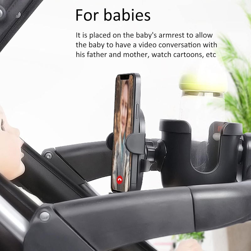 cheekyglo Stroller Cup Holder, Universal Drinks Holder with Phone Mount, 360 Degrees Rotation, Bike Cup Holder for Stroller, Wheelchair, Walker, Scooter, Cup Holder for Stroller - Image 4