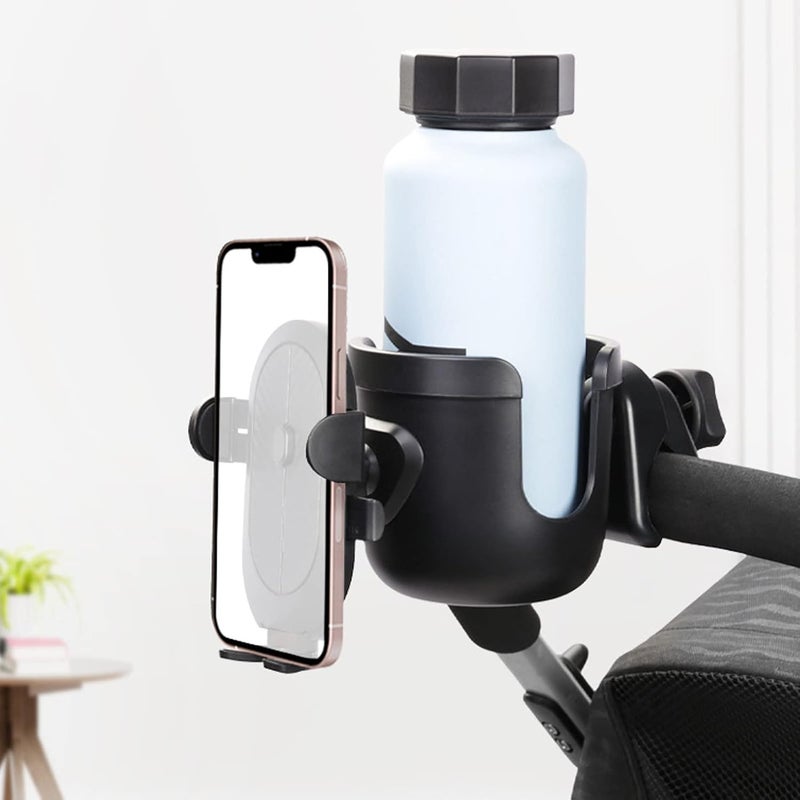cheekyglo Stroller Cup Holder, Universal Drinks Holder with Phone Mount, 360 Degrees Rotation, Bike Cup Holder for Stroller, Wheelchair, Walker, Scooter, Cup Holder for Stroller - Image 2