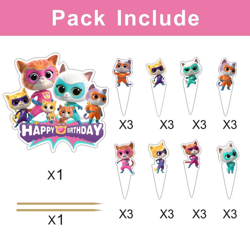 BNFUO 25pcs Super Cats Cake Decorations with 24pcs Cupcake Toppers, 1pcs Cake Topper for cats Birthday Party Supplies - Image 2