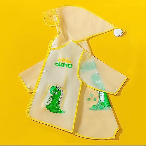 Bold N Elegant Polyester Blend Transparent Dinosaur Print Kid's Waterproof Raincoat Rain Standard Length Jacket Suit With Hood&Visor For Young Lil Toddler Tween School Boys&Girls(6-7 Years,Yellow) - Image 2