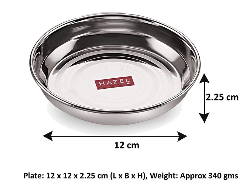HAZEL Steel Plate | 12 cm Medium Multipurpose Stainless Steel Plates Set for Kitchen | Serving Plate for Snacks with a Glossy Finish, Set of 6 - Image 4