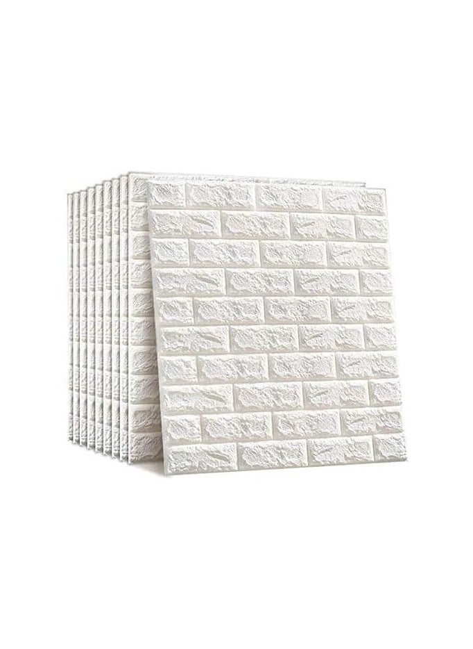 BLOOMING TIME - 10 PCS Self- Adhesive 3D Wallpaper, DIY Waterproof White Brick Pattern Wall Stickers for Living Room Bedroom, 77 x 70 cm - Image 1