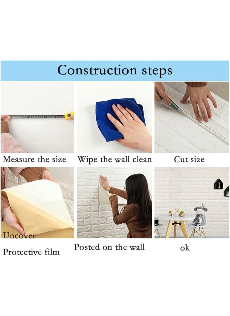 BLOOMING TIME - 10 PCS Self- Adhesive 3D Wallpaper, DIY Waterproof White Brick Pattern Wall Stickers for Living Room Bedroom, 77 x 70 cm - Image 1