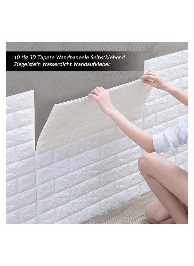 BLOOMING TIME - 10 PCS Self- Adhesive 3D Wallpaper, DIY Waterproof White Brick Pattern Wall Stickers for Living Room Bedroom, 77 x 70 cm - Image 1